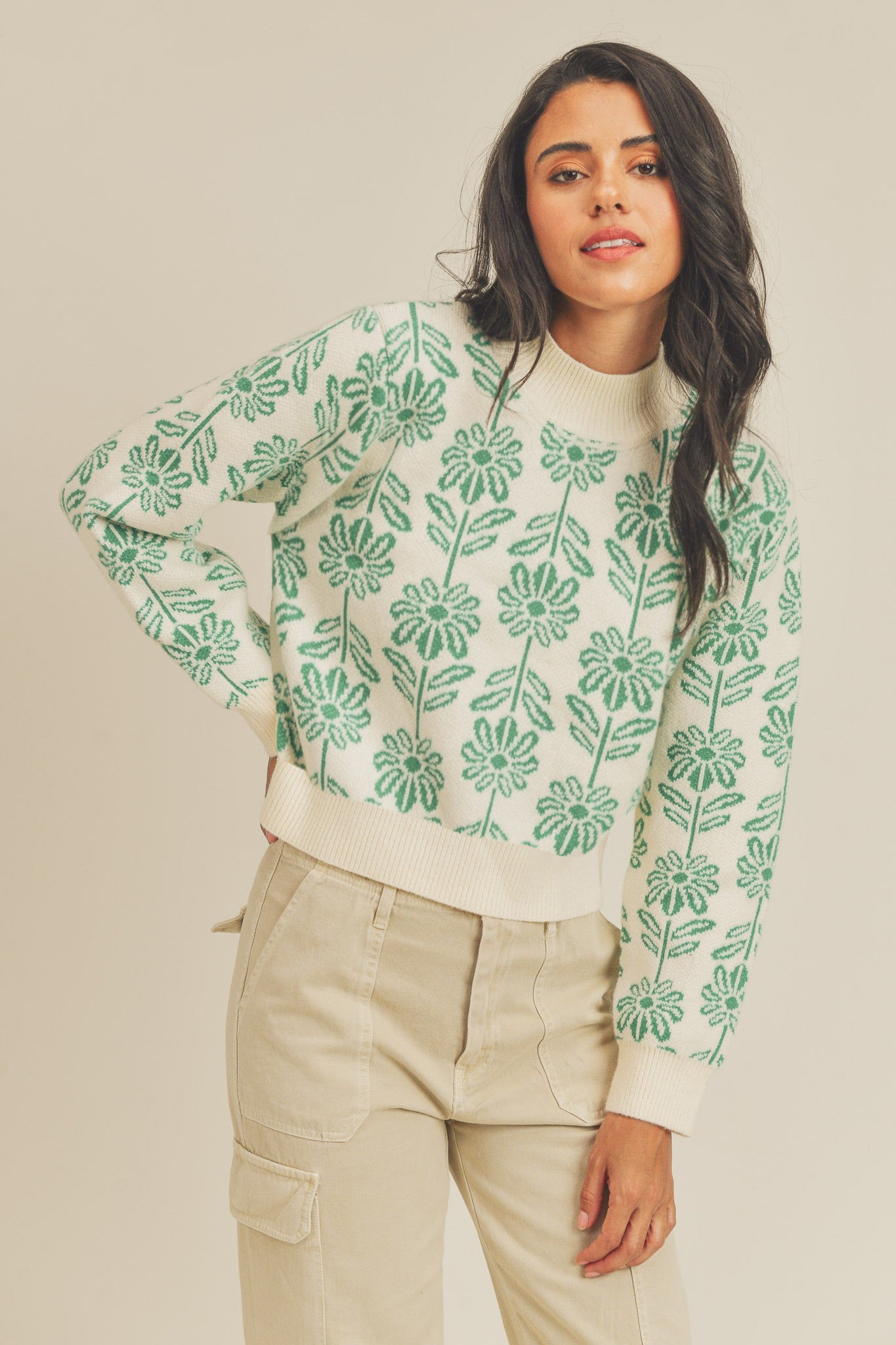 Growing A Garden Green Floral Print Sweater