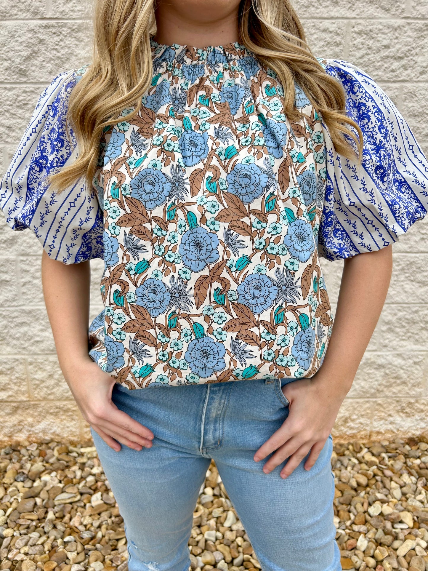 Vienna Floral Bubble Sleeve Top