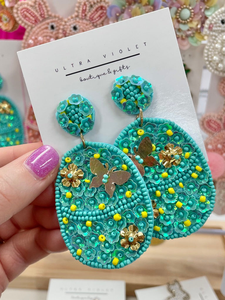 Blue Easter Egg Beaded Earrings