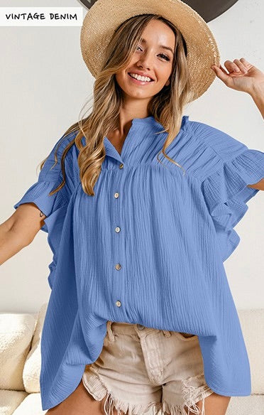 Simple Times Blue Button Down Top