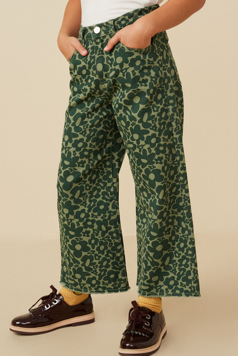 Olive Retro Floral Straight Leg Denim