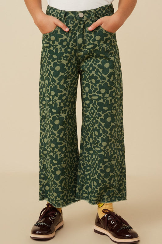 Olive Retro Floral Straight Leg Denim