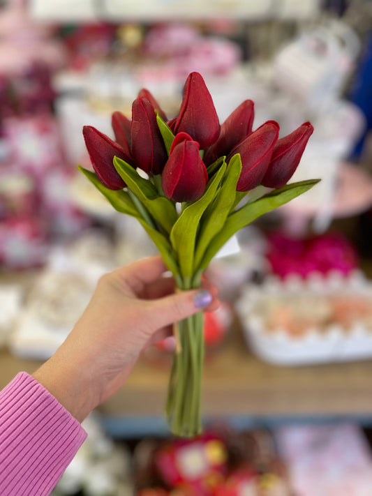 1 Dozen Real Touch Tulip Bud Bouquet (Apple Red) - 10.5"