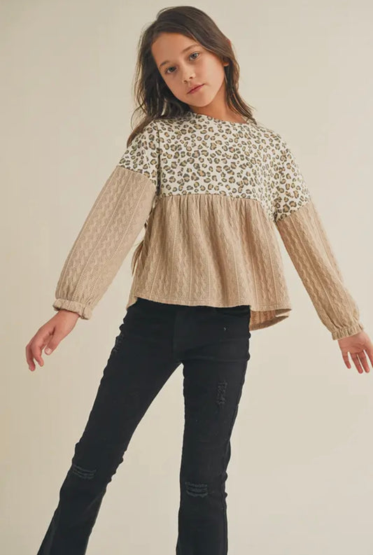 Leopard Cable Knit Peplum Top