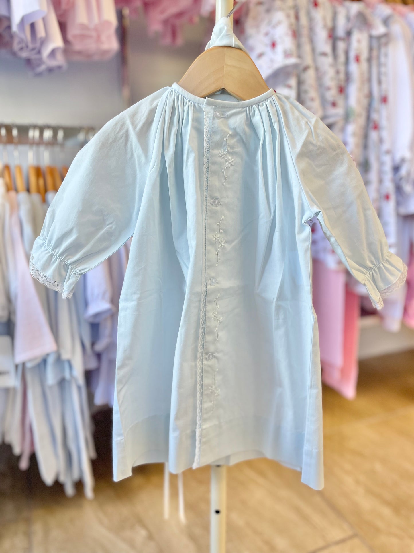 Blue Vintage Day Gown With Embroidered Flowers