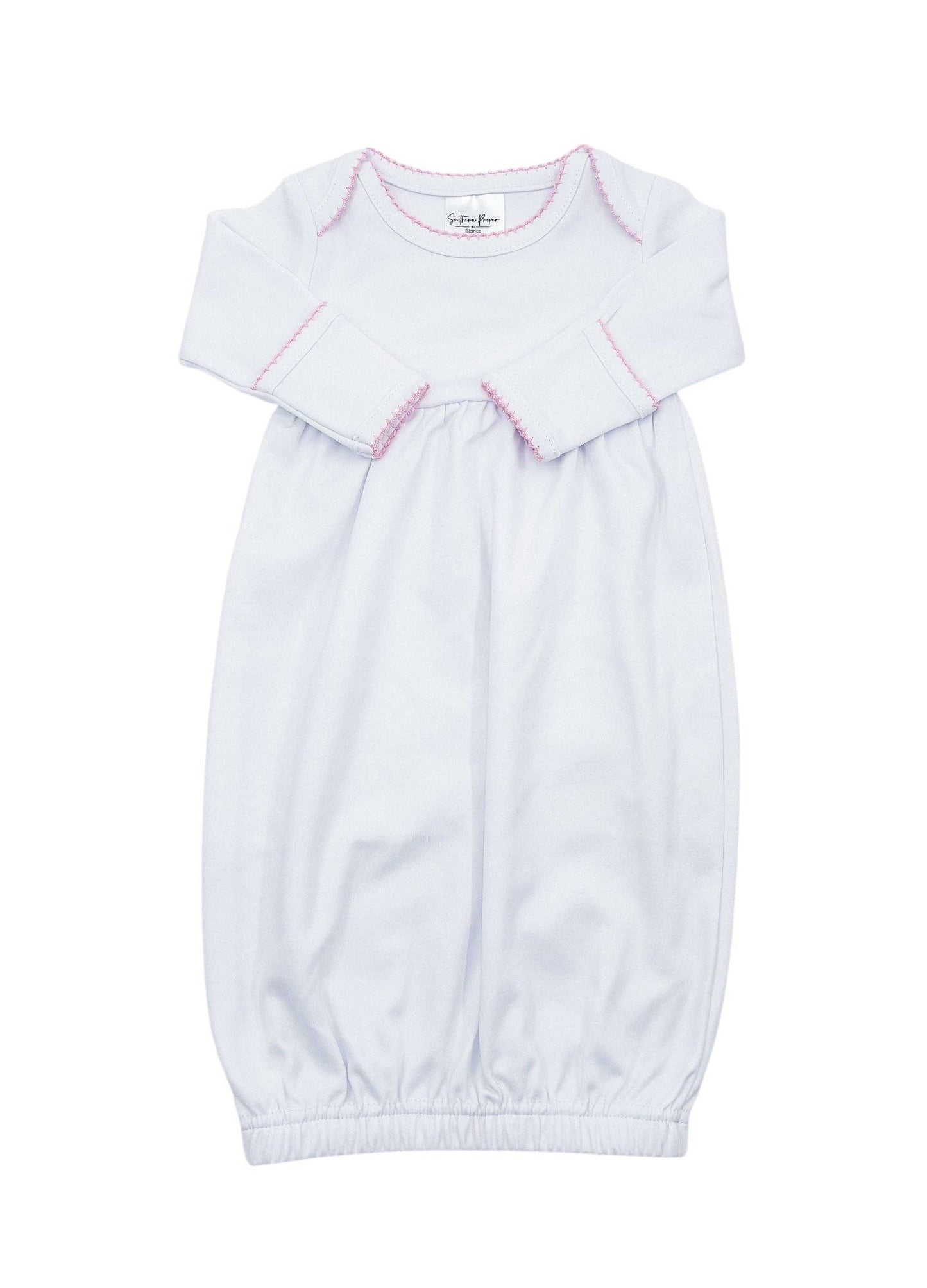 White With Pink Picot Trim Baby Gown