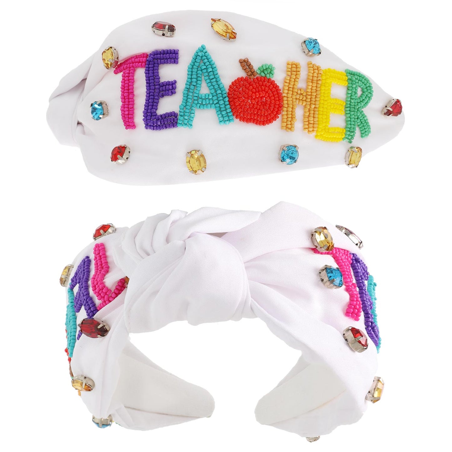 White Multicolor Beaded Teacher Headband