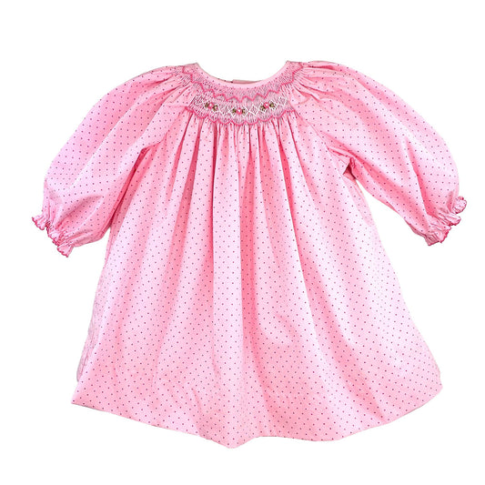 Pink Dot Dress with Bishop Smocking