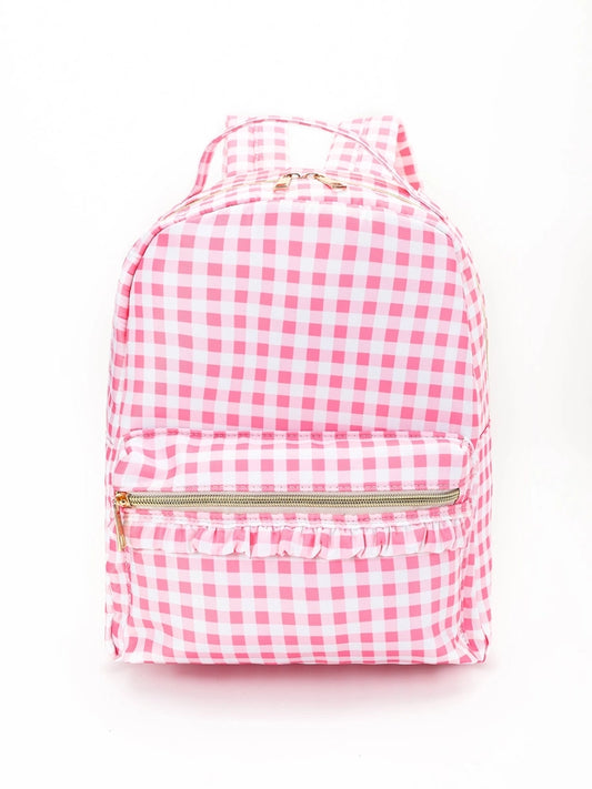 Pink Gingham Ruffle Backpack