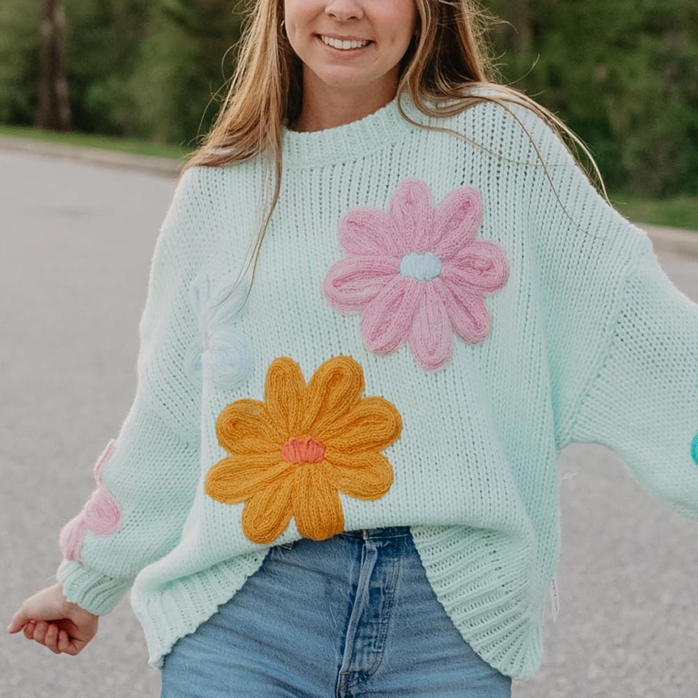 Mint For You Flower Sweater