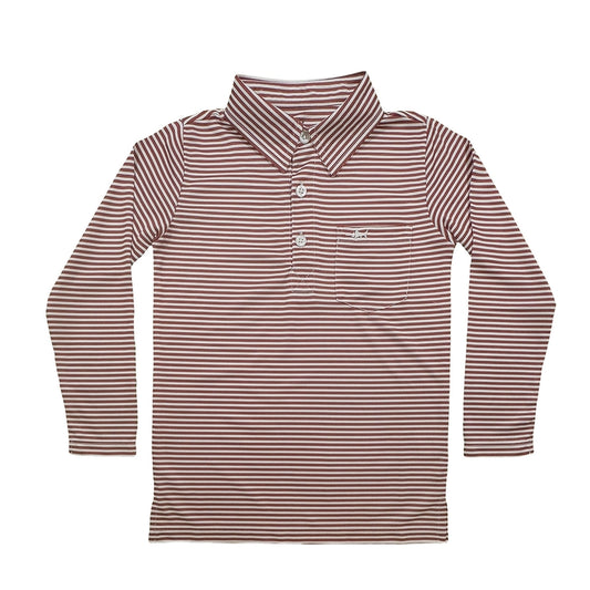 Inshore Maroon Stripe Long Sleeve Performance Polo