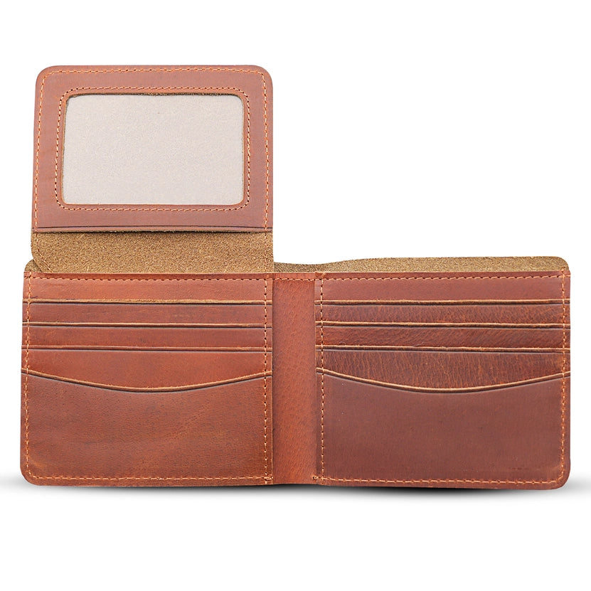 Brown Genuine Leather Bi-Fold ID Wallet