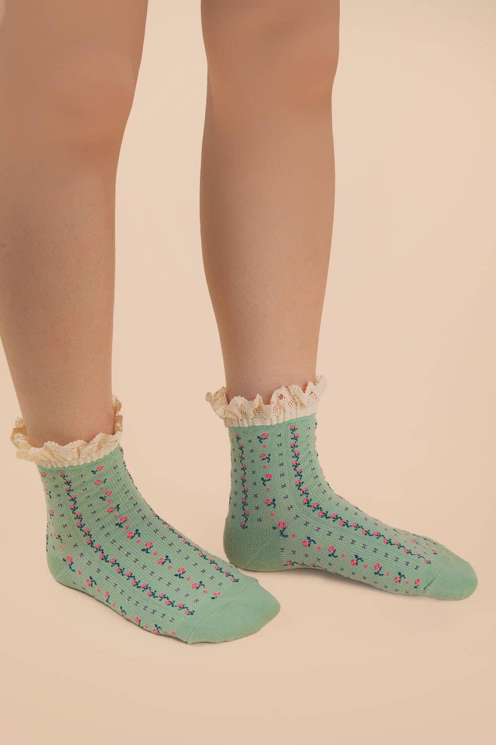 Sage Floral Lace Socks