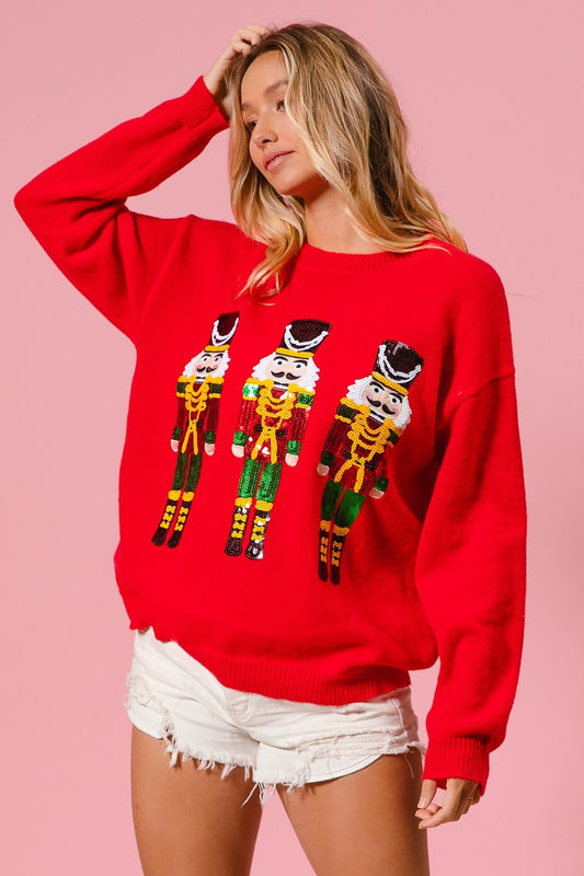 Red Sequin Nutcracker Sweater