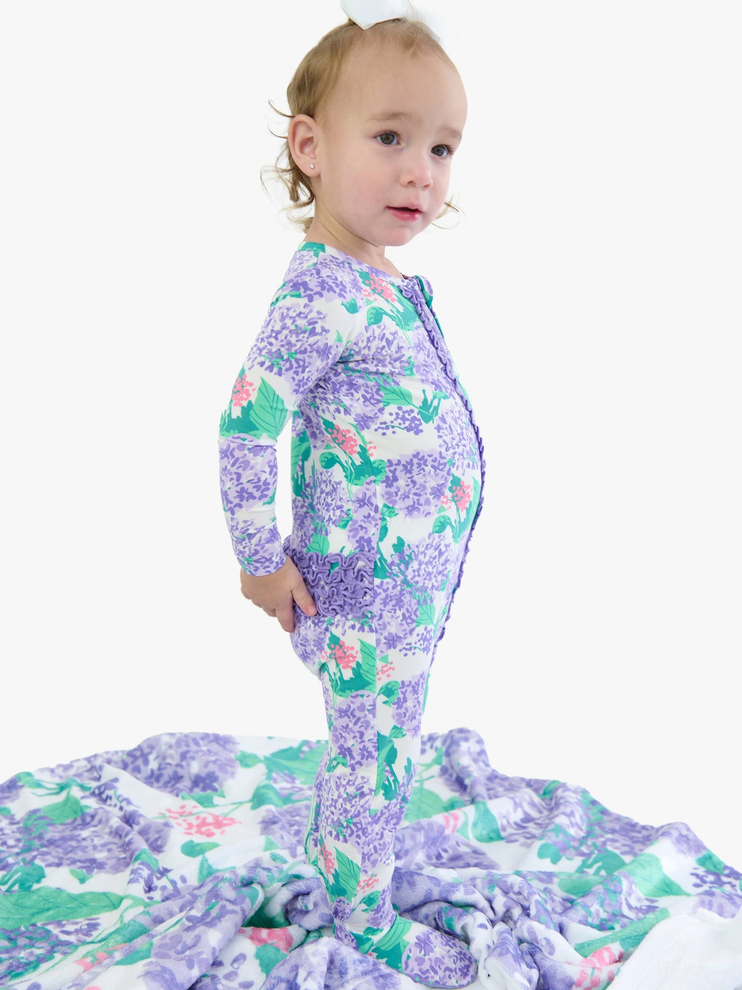 Bamboo Purple Hydrangea Garden Ruffle Footie Sleeper