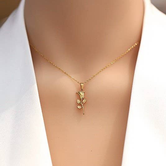 Gold Rose Charm Necklace