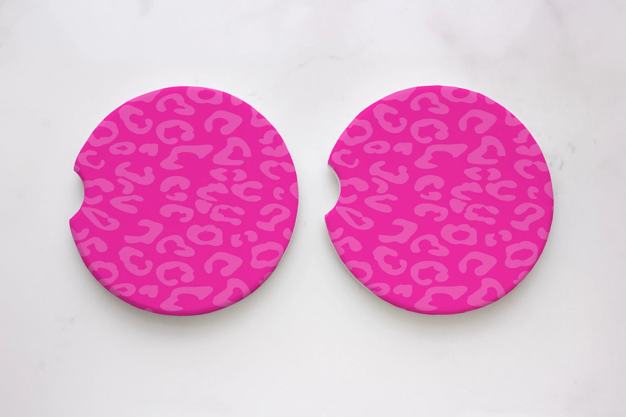 Pink Leopard Neoprene Car Coasters