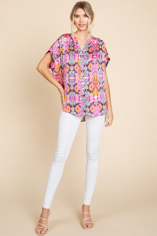 Take The Lead Satin Button Up Top