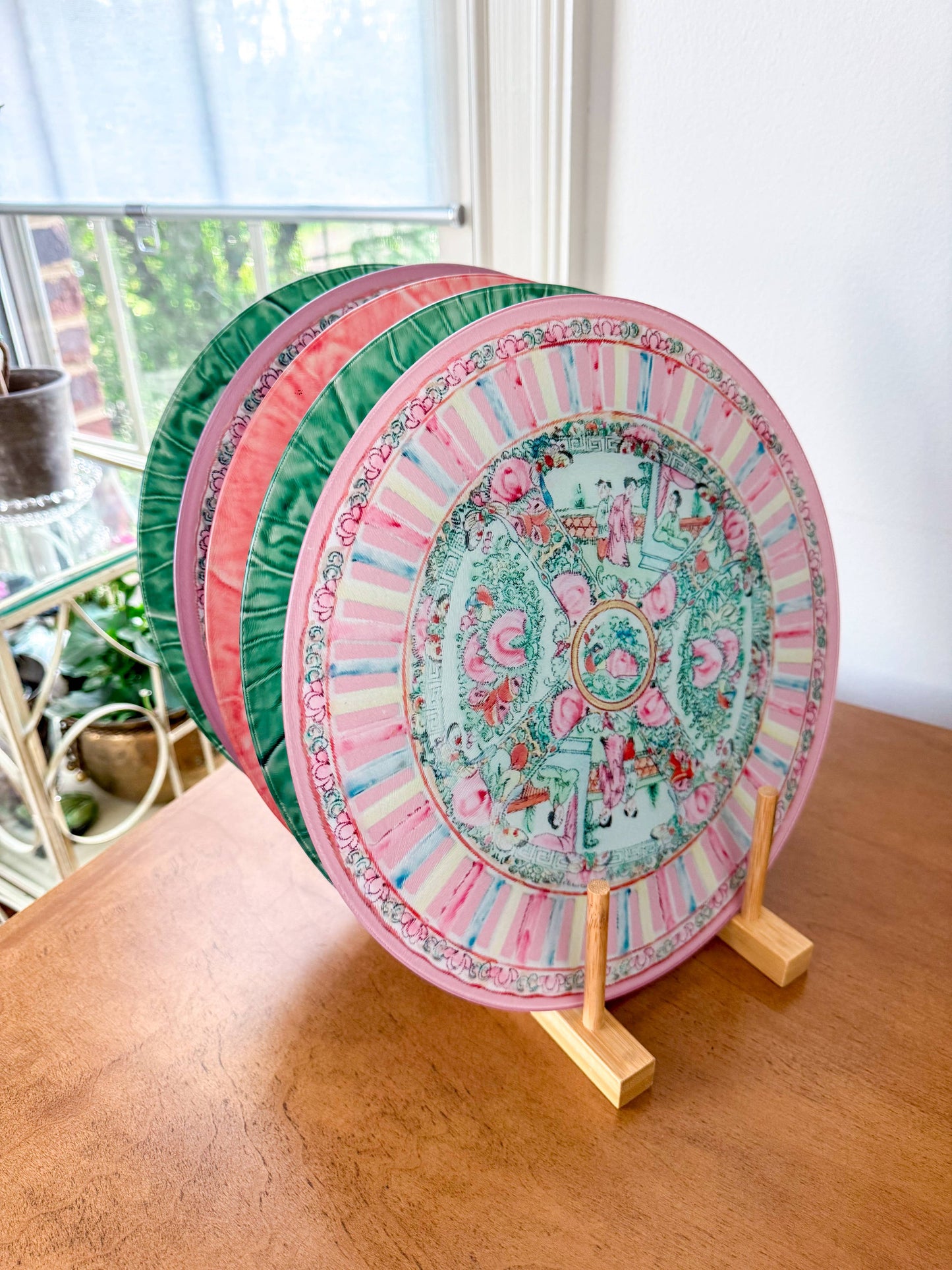 Reticulated Rose Medallion Grandmillennial China Plate Cutting Board