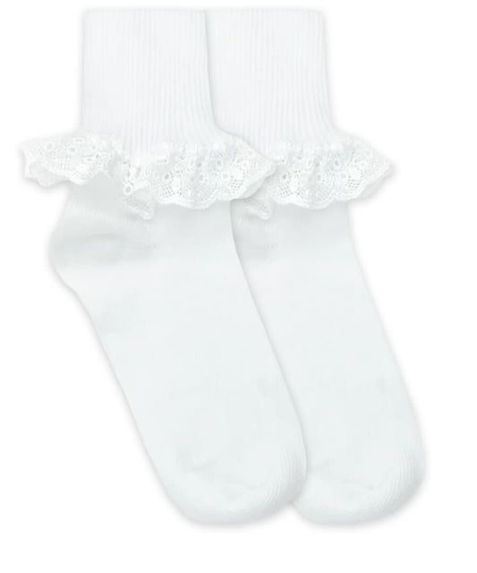 White Chantilly Lace Turn Cuff Socks