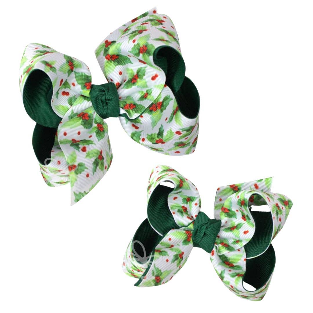 4.5" Layered Holly Print Hair Bow