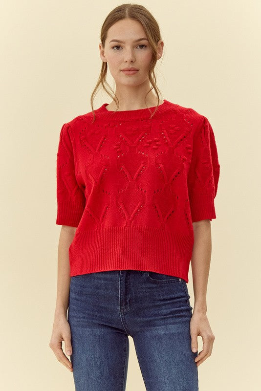 Red Alert Crochet Detail Sweater Top