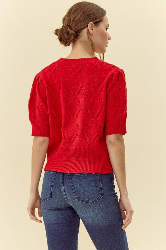 Red Alert Crochet Detail Sweater Top