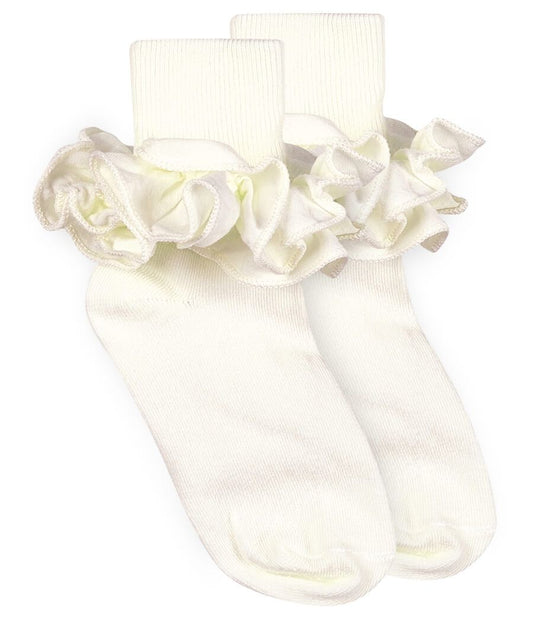 Ivory Misty Ruffle Lace Turn Cuff Socks