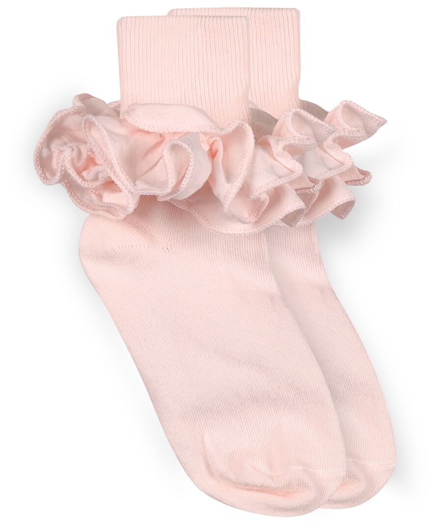 Pink Misty Ruffle Lace Turn Cuff Socks