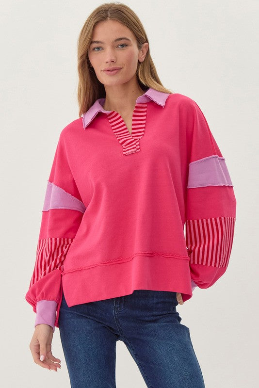 Think About Me Hot Pink Striped Detail Top