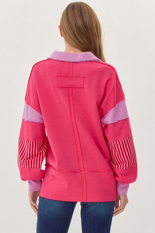 Think About Me Hot Pink Striped Detail Top