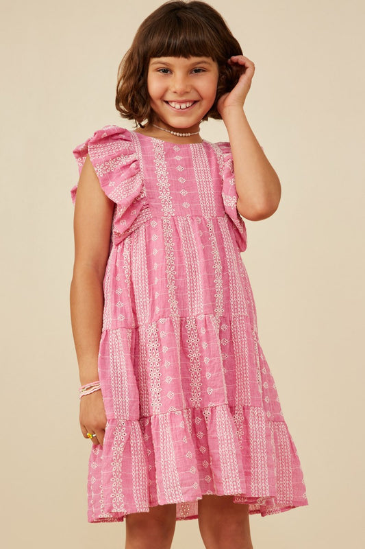 Pink Embroidered Ruffle Sleeveless Dress