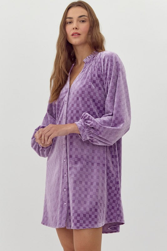 Checking In Lavender Velvet Dress