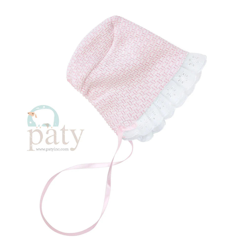 Paty Pink Knit Eyelet Bonnet