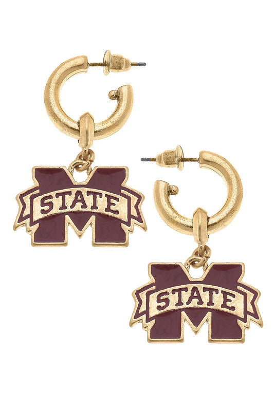 Mississippi State Enamel Drop Hoop Earrings