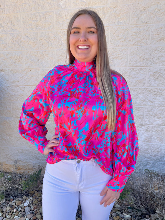 Always On Point Pink & Blue Satin Blouse