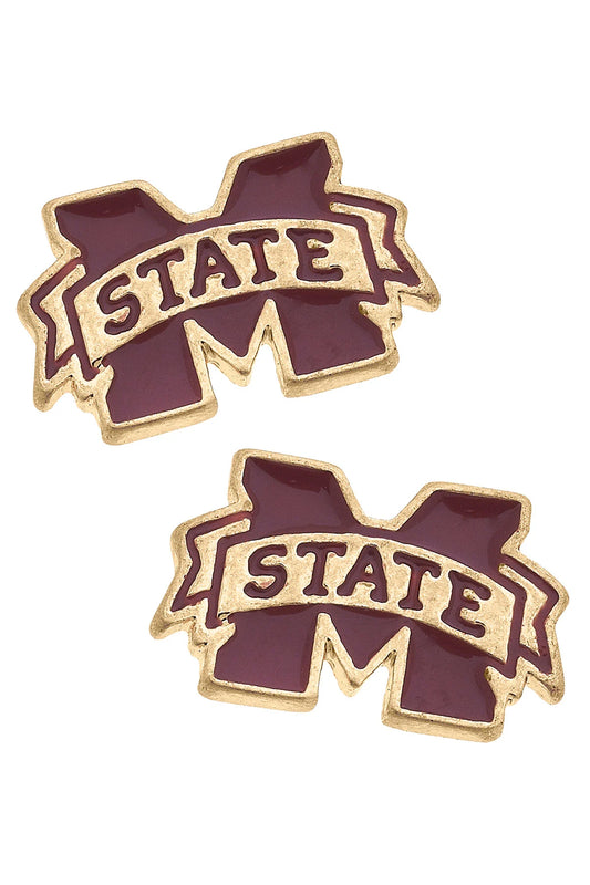 Mississippi State Enamel Maroon Logo Stud Earrings