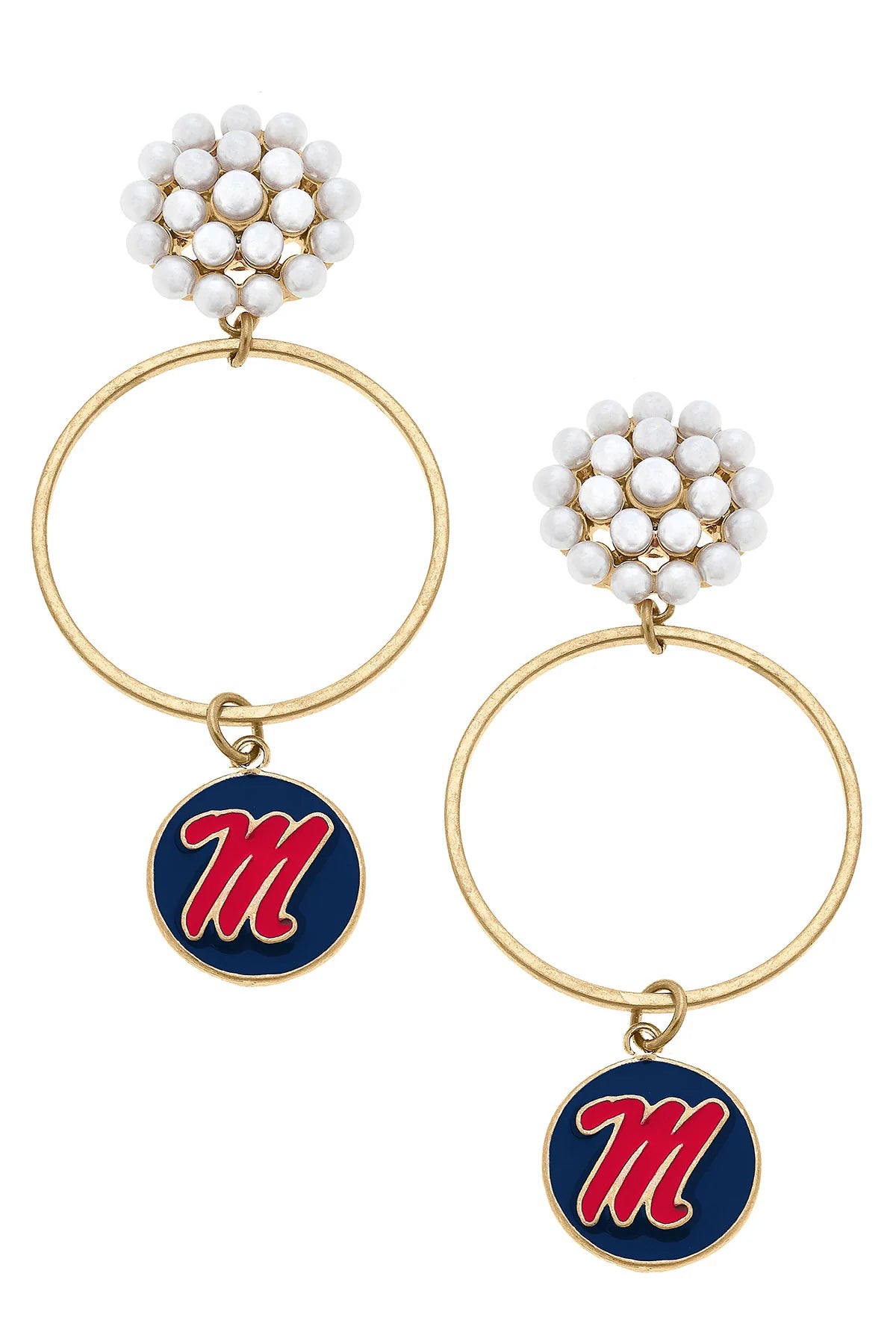 Ole Miss Rebels Pearl Cluster Enamel Hoop Earrings