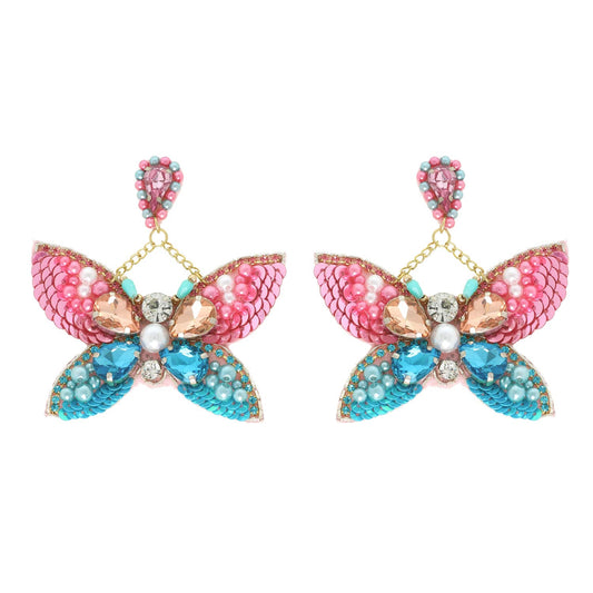 Pink & Blue Butterfly Beaded Earrings