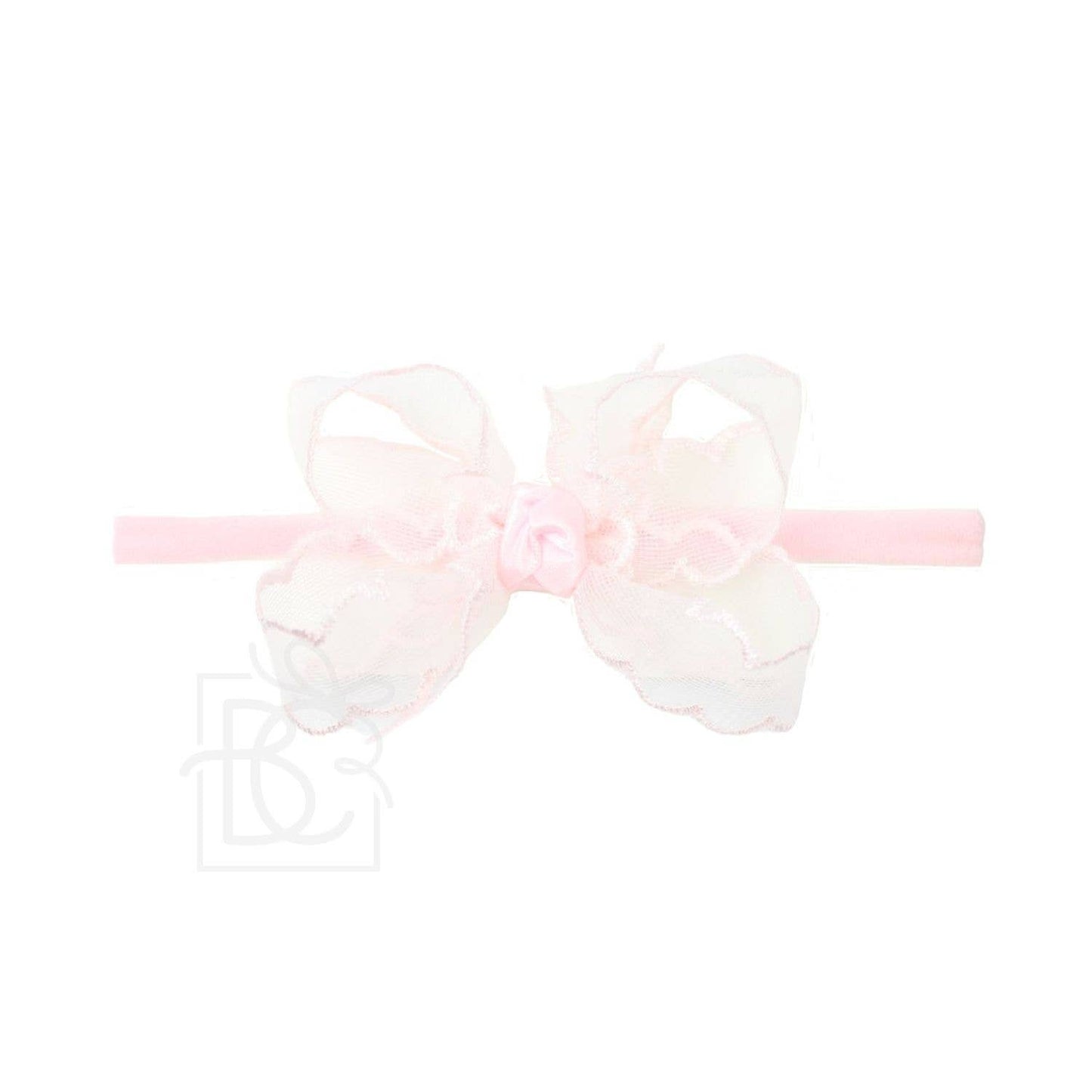 3.5" Scalloped Organza Headband Bow: Light Pink