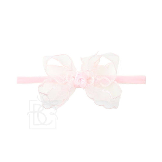 3.5" Scalloped Organza Headband Bow: Light Pink
