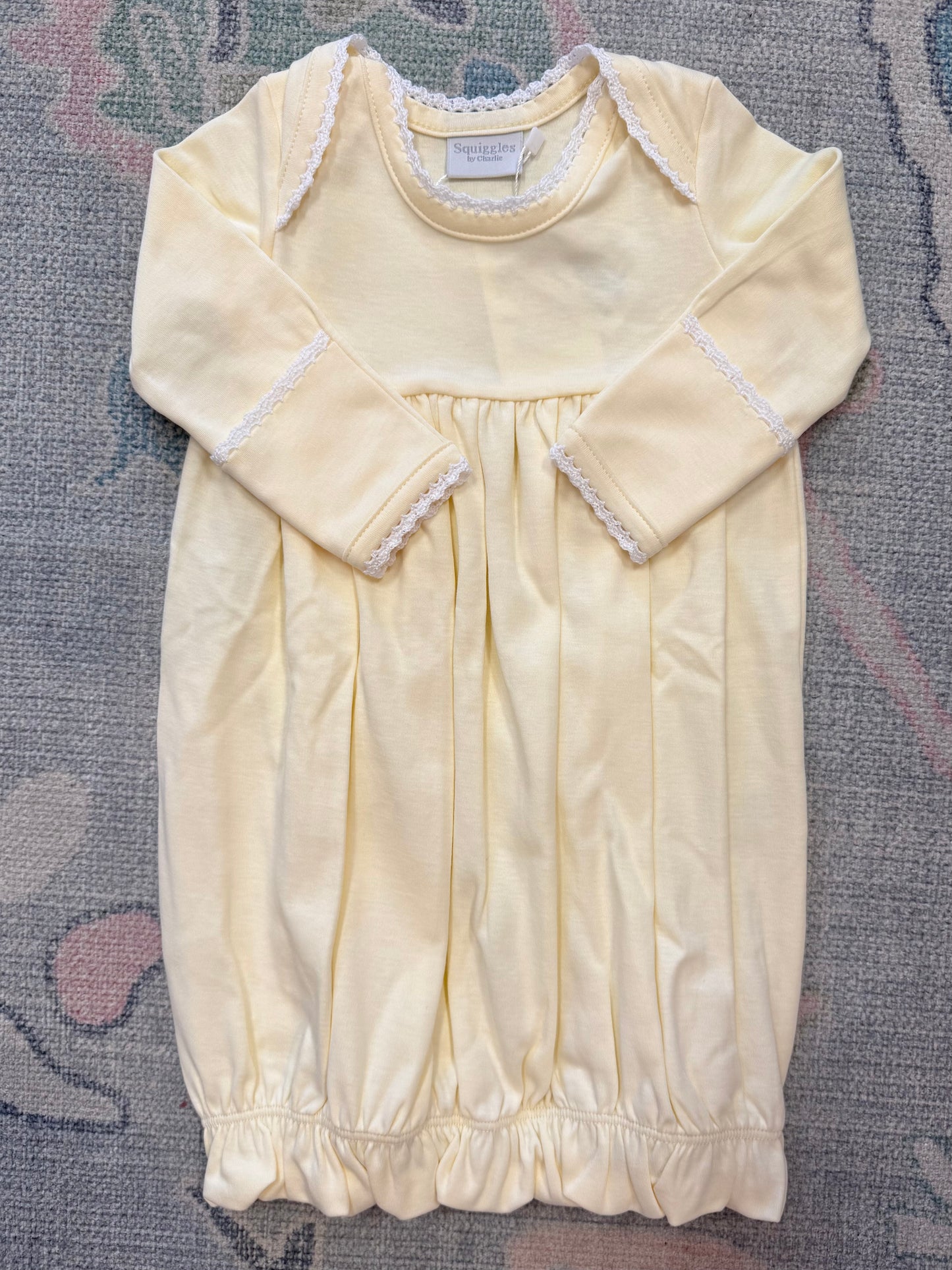 Yellow Lap Shoulder Gown with White Trim