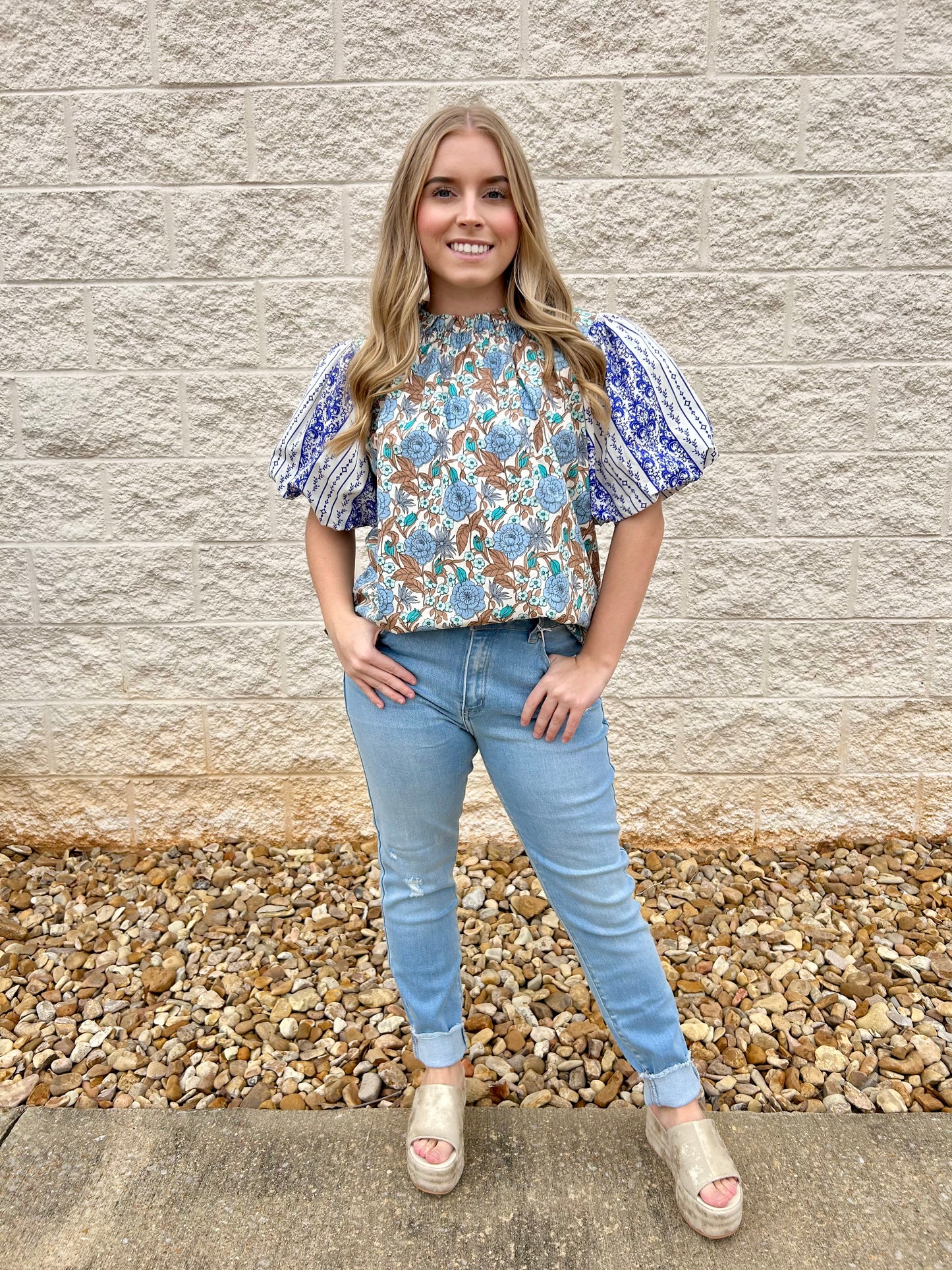 Vienna Floral Bubble Sleeve Top