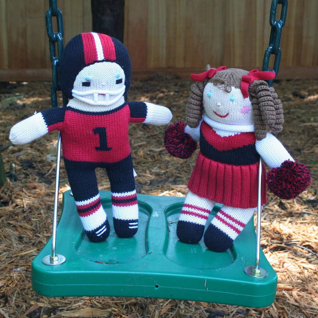 Red & Blue Crochet Football Player Knit Doll
