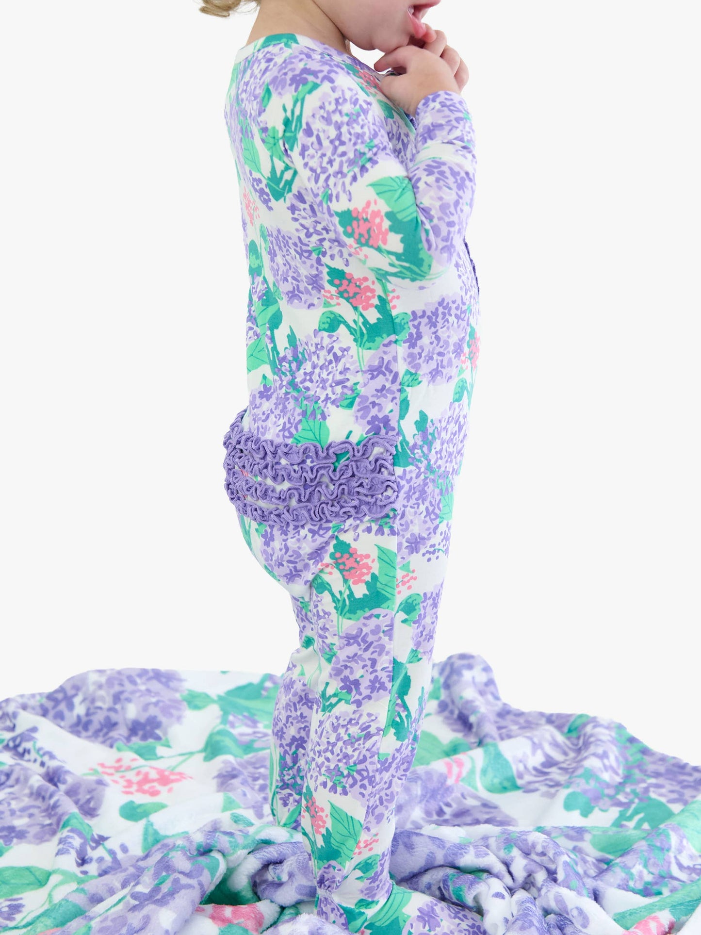 Bamboo Purple Hydrangea Garden Ruffle Footie Sleeper