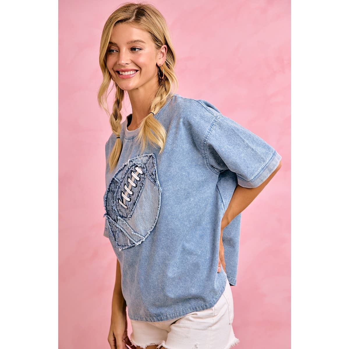 Gameday Denim Washed Football Applique Tee