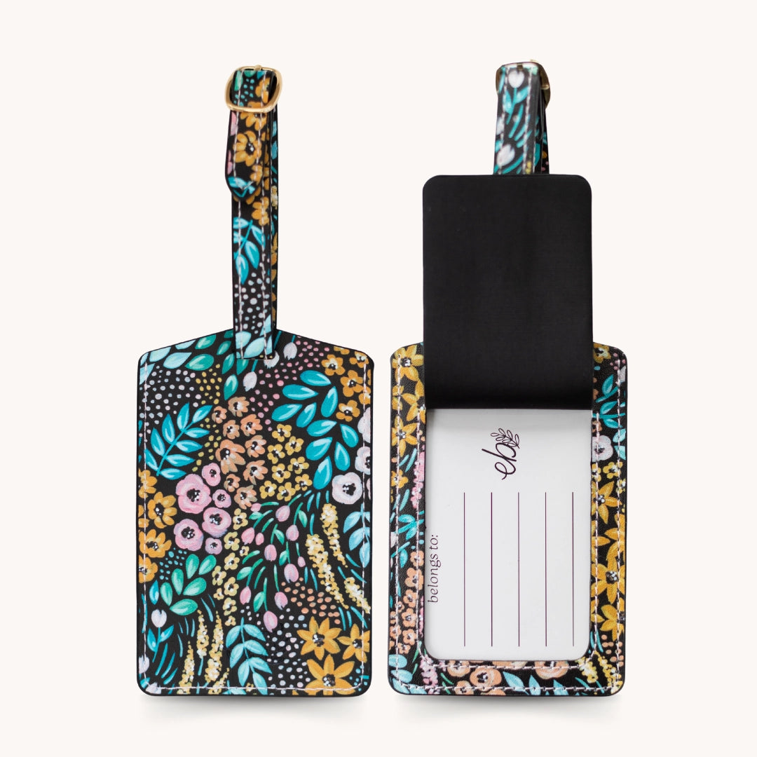 Black Floral Luggage Tag