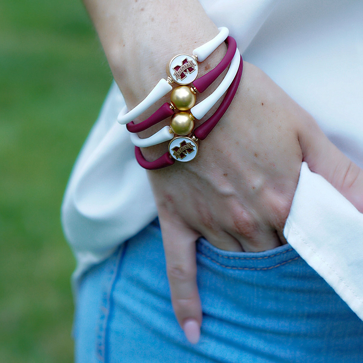 White Mississippi State Silicone Bracelet