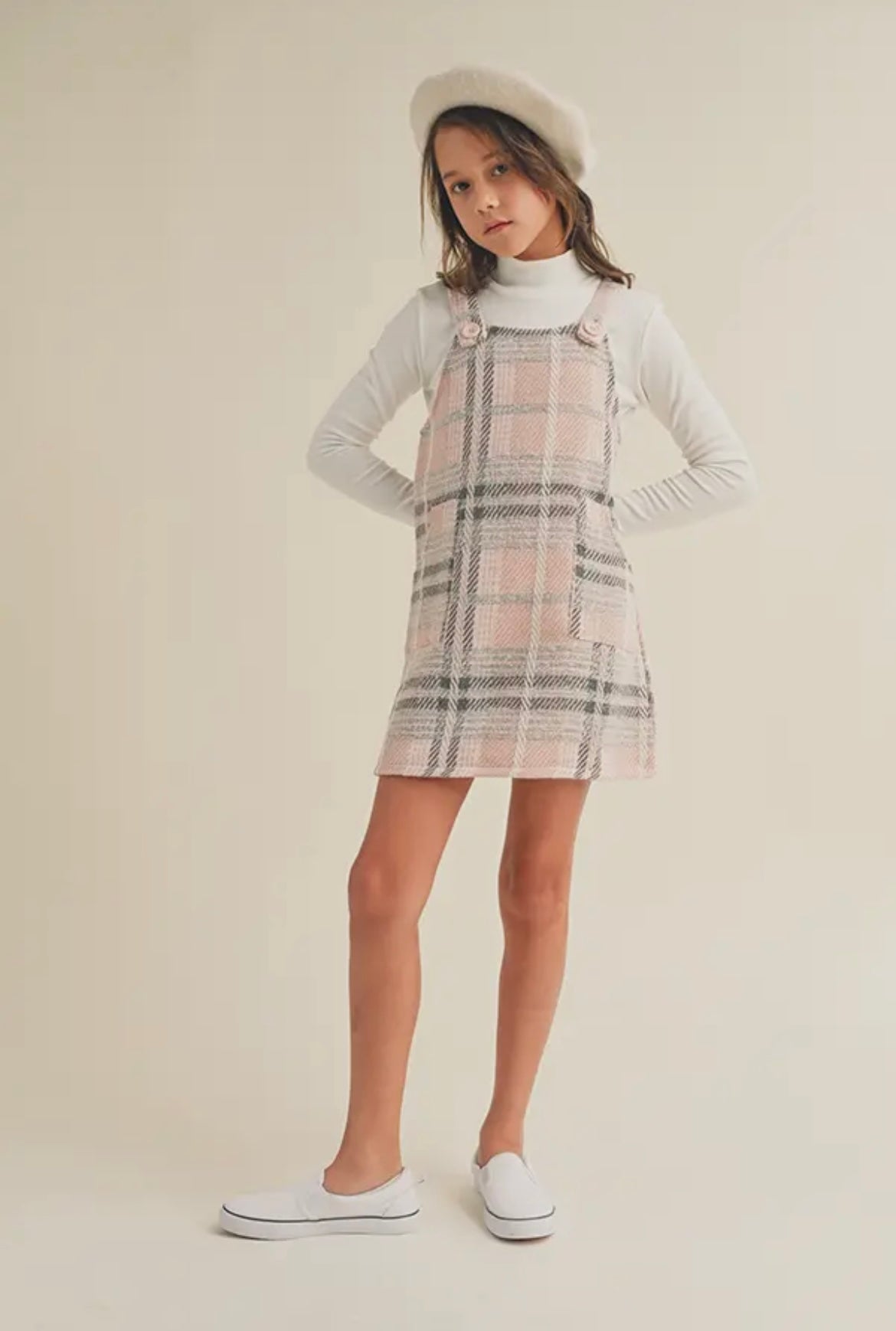 Long Sleeve Bouclé Pinafore Dress Set