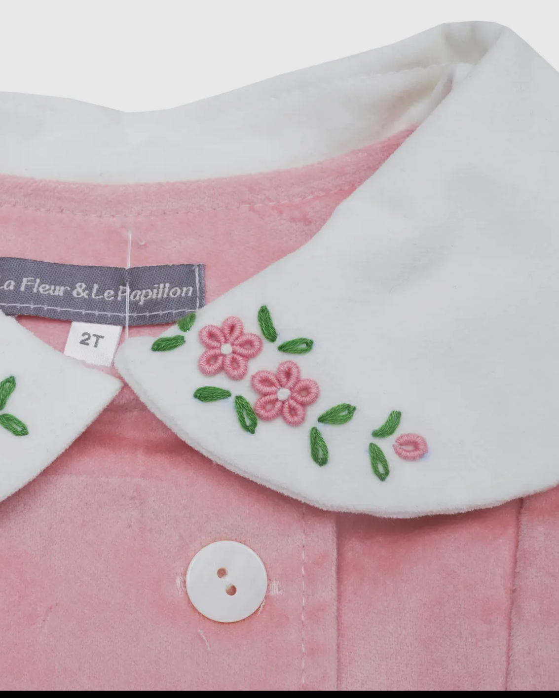 Pink Floral Embroidered Corduroy Coat